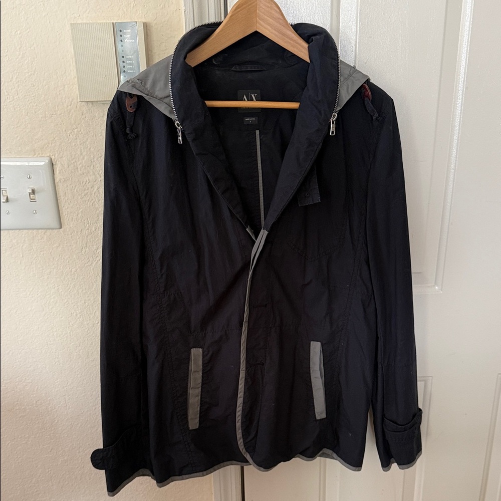 A/X Armani Exchange Black Raincoat with Gray Accents